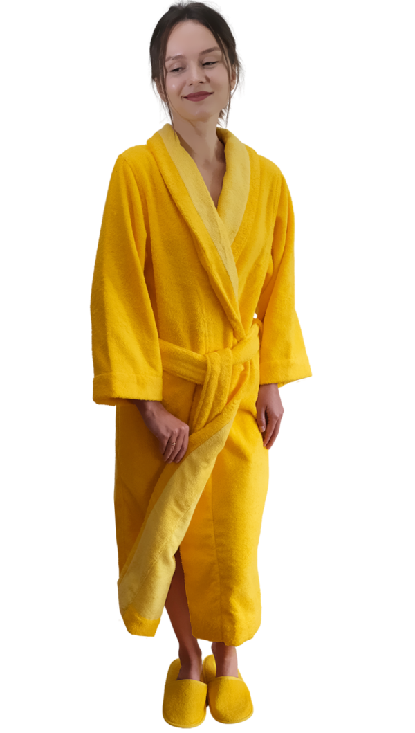 Faccia dei Colori Cotton Bathrobe & Slippers in Gold-Yellow - M