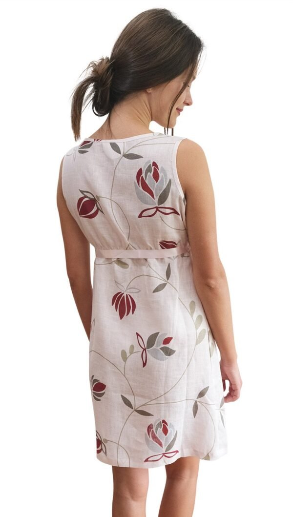 Chemise with Bow Bodice, Linen in Pearl Rose-Floral - Image 2