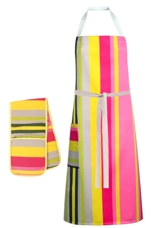 Apron-and-gloves-holder-Fuschia-Yellow-Cotton-Fabric