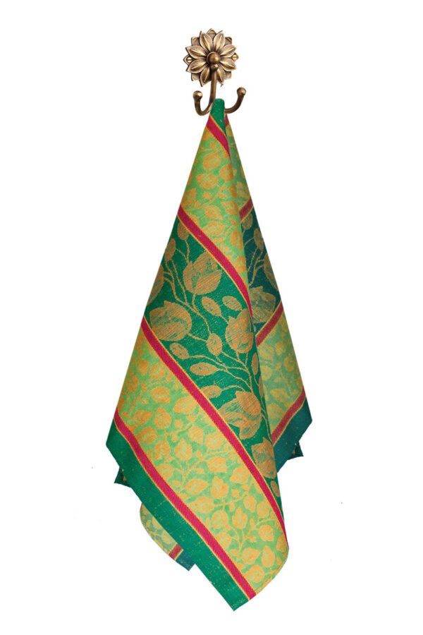 Jacques Woven Linen Cotton Tea Towels Foglio Collection - Green Gold (single tea towel)
