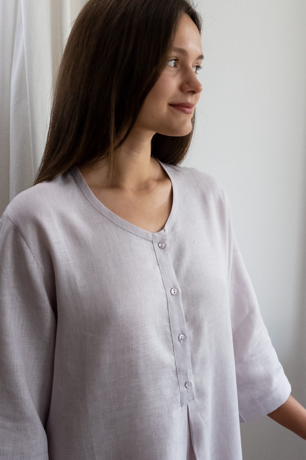 Linen Nightgown 3/4 Sleeve, Loose Fit, Gabriella Collection - Image 3